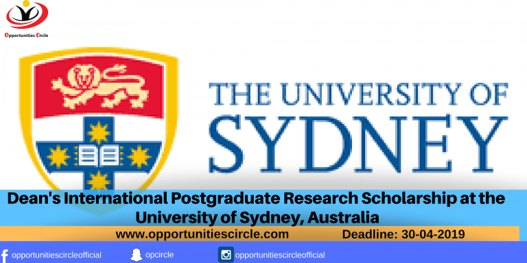Dean's International Postgraduate Research Scholarship at the University of Sydney, Australia