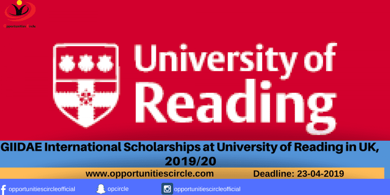 GIIDAE International Scholarships at University of Reading in UK, 2019/20