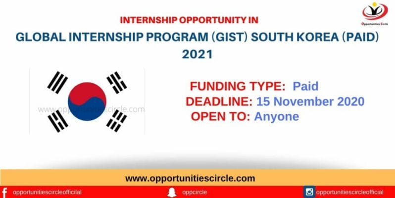Global Internship program (GIST) South Korea (Paid) 2021