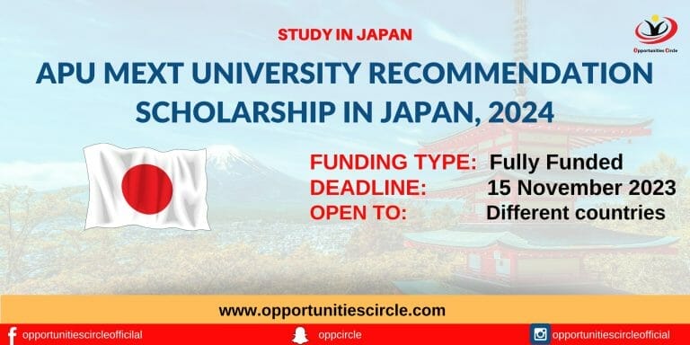 APU MEXT UR Scholarship 2024 in Japan