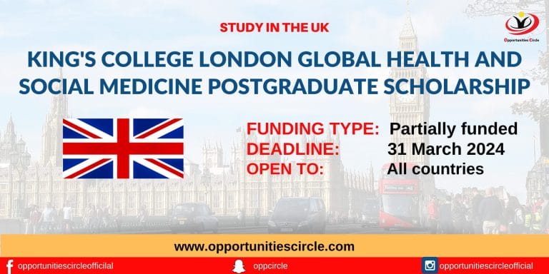 King's College London Global Health and Social Medicine Postgraduate Scholarship 2024 in the UK