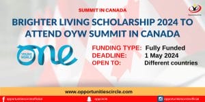 Brighter Living Scholarship 2024 to attend OYW Summit in Canada